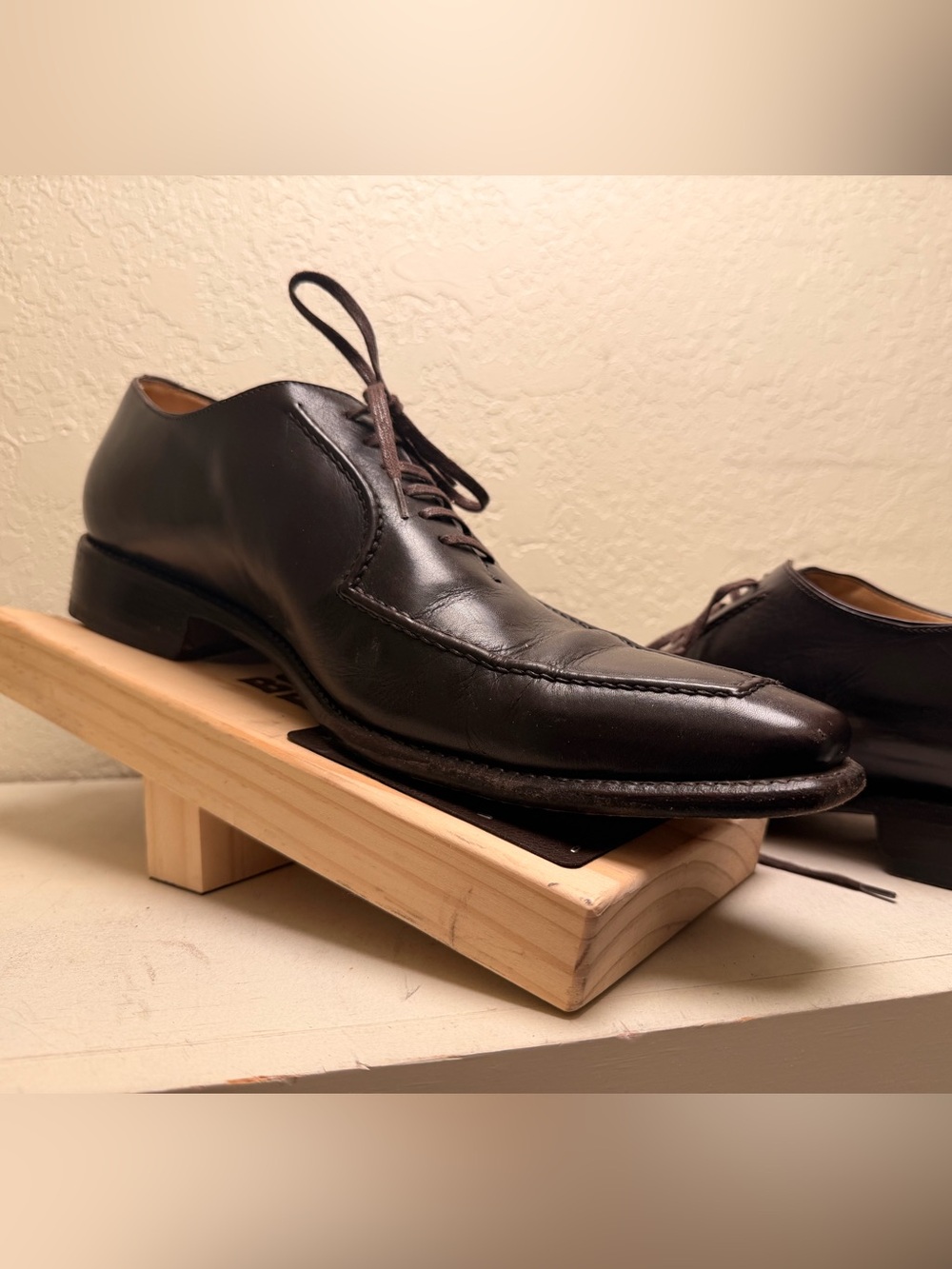 Canali Black Leather Derby Dress Shoes